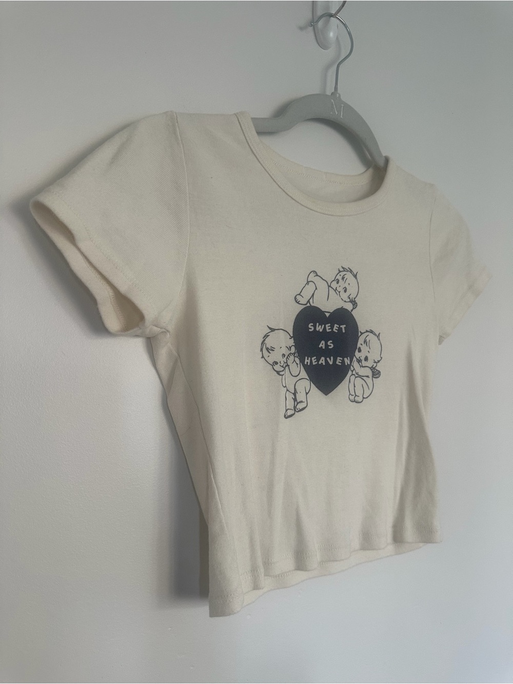John Galt Sweet As Heaven Baby Angel Graphic Baby Tee Cream One Size - Picture 2 of 4